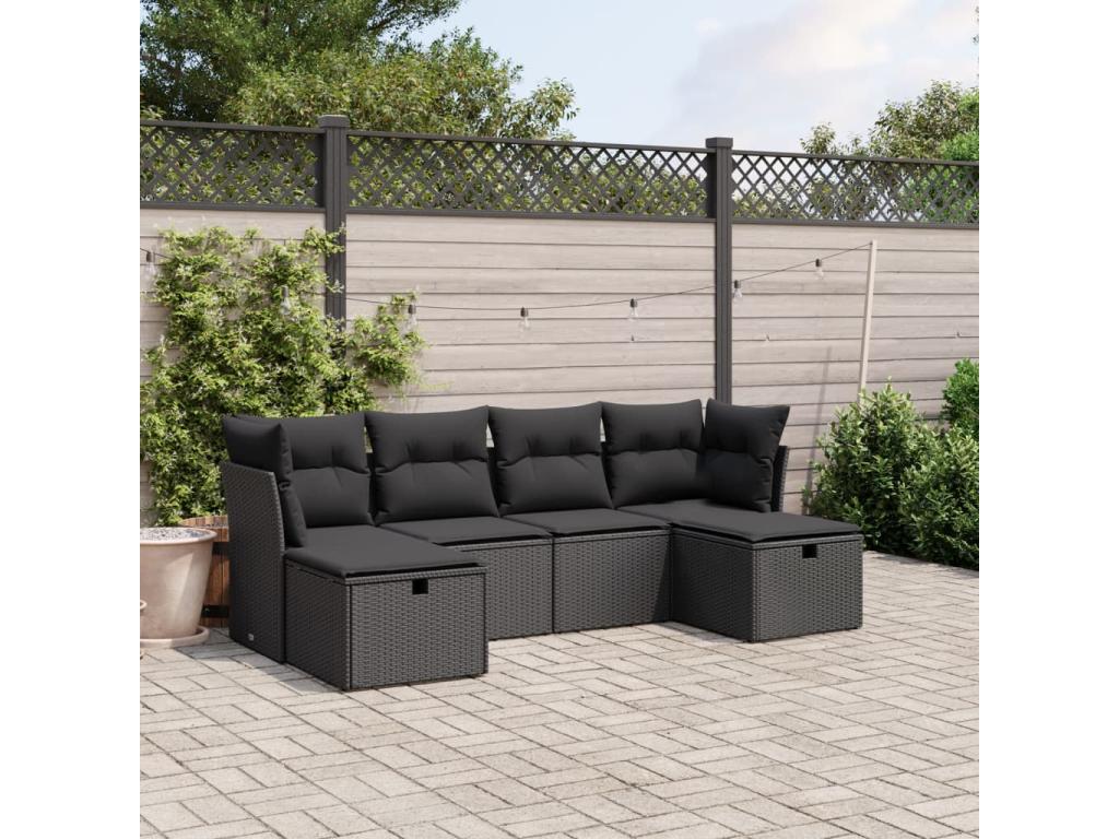 Set di mobili da esterno in vimini intrecciato in resina nera - dlz1766567778156