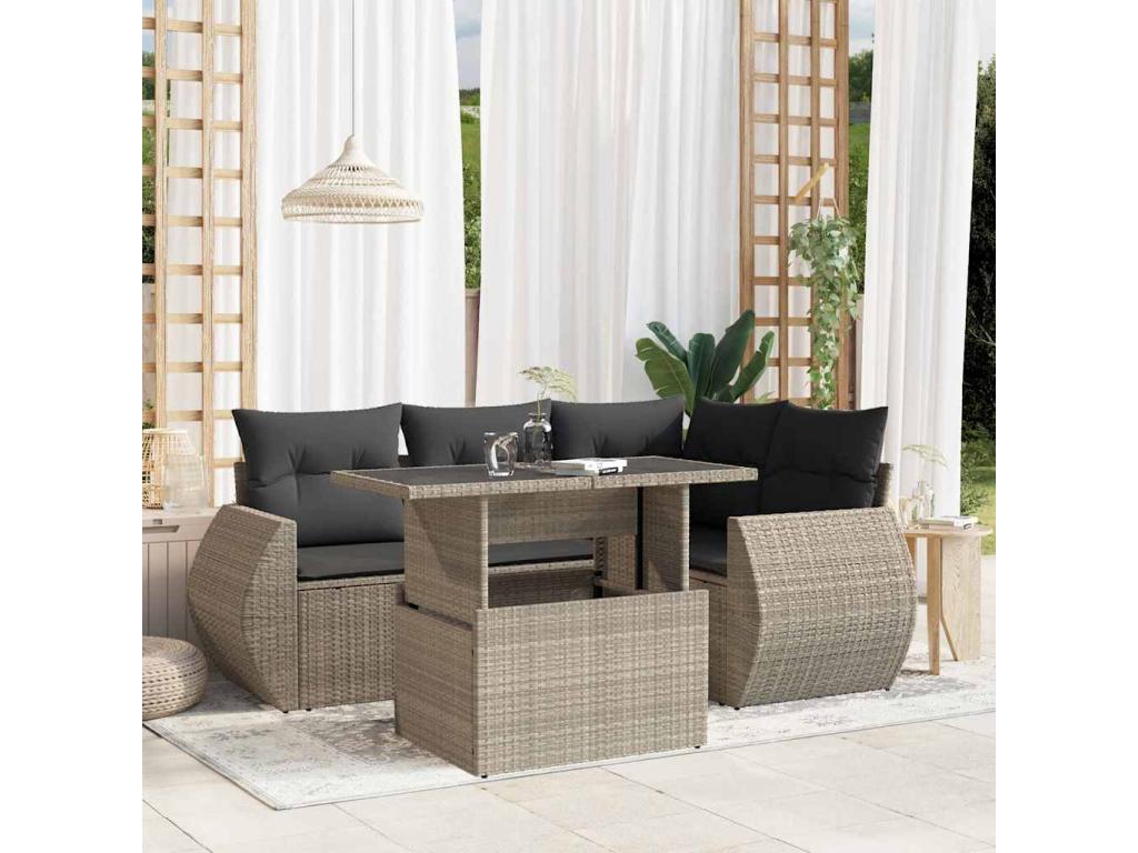 Set di mobili da esterno in vimini intrecciato in resina grigia - dlz1766567685753