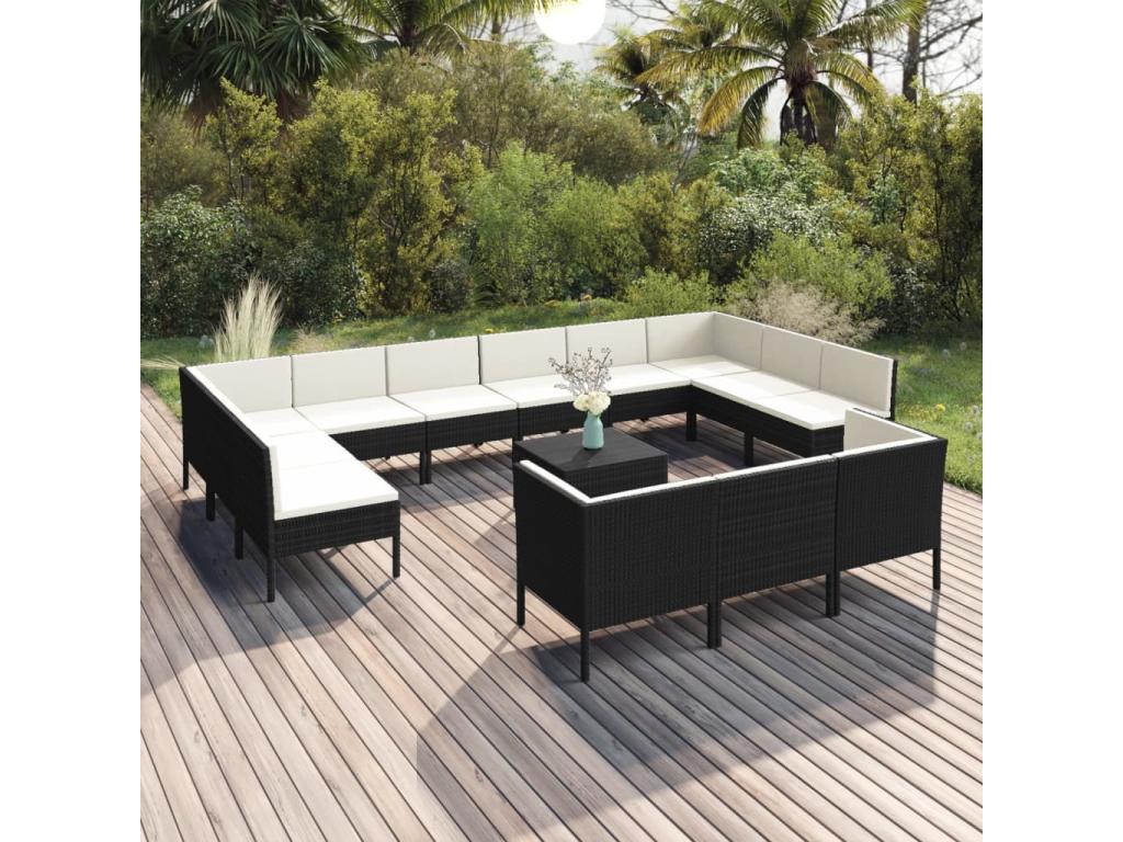 Set di mobili da esterno in vimini intrecciato in resina nera - dlz1766567750312