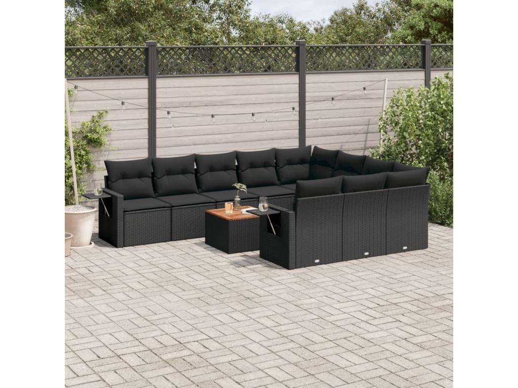 Set di mobili da esterno in vimini intrecciato in resina nera - dlz1766567710938