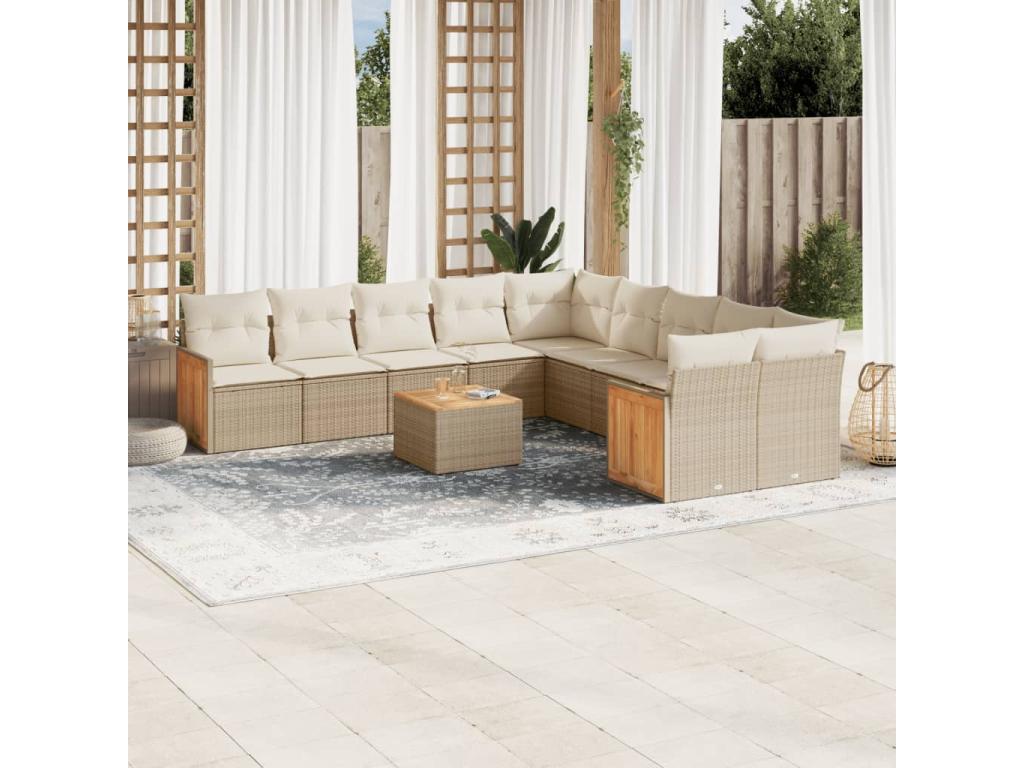 Set di mobili da esterno in vimini intrecciato in resina beige - dlz1766567723520