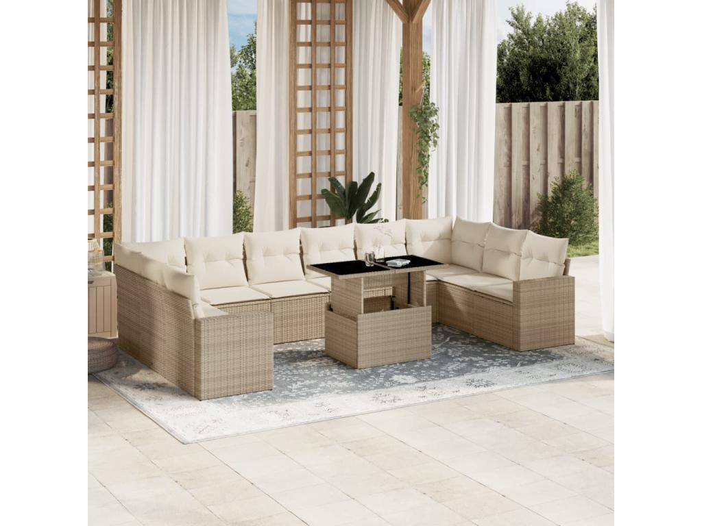 Set di mobili da esterno in vimini intrecciato in resina beige - dlz1766567674165