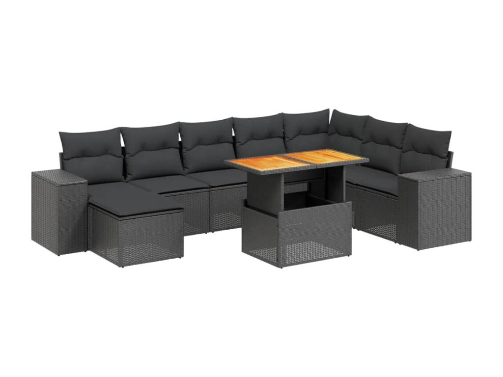 Set di mobili da esterno in vimini intrecciato in resina nera - dlz1766567703903