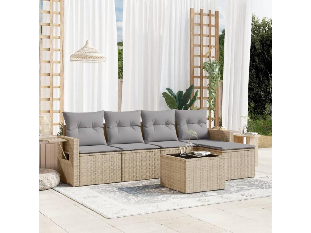 Set di mobili da esterno in vimini intrecciato in resina beige - dlz1766568652524