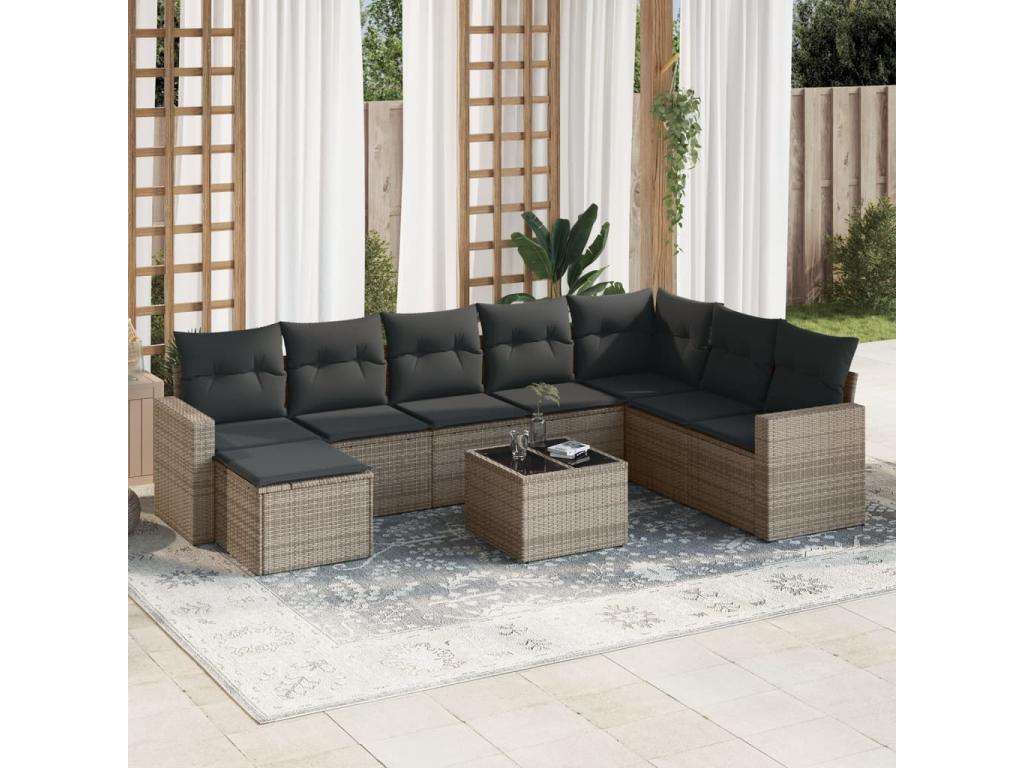 Set di mobili da esterno in vimini intrecciato in resina grigia - dlz1766567680199