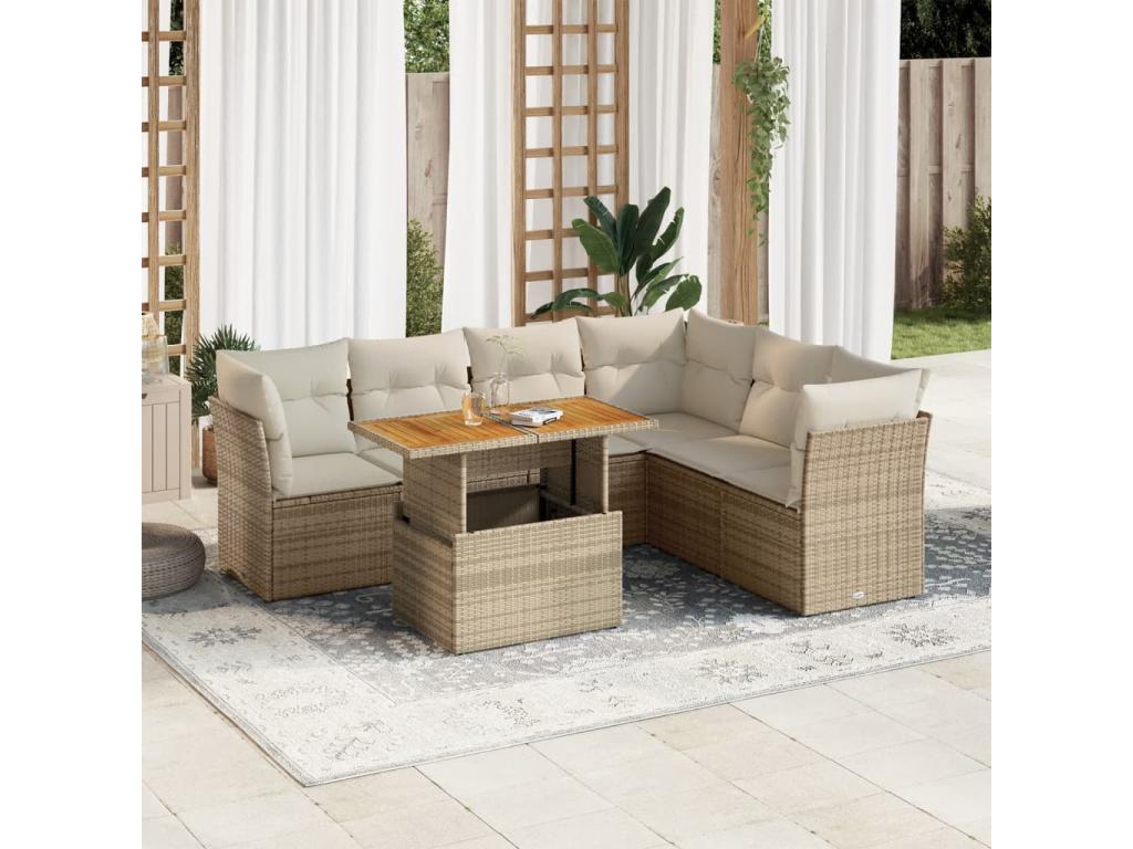 Set di mobili da esterno in vimini intrecciato in resina beige - dlz1766567793618