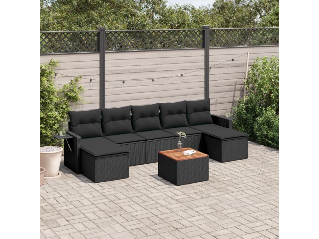 Set di mobili da esterno in vimini intrecciato in resina nera - dlz1766567897401