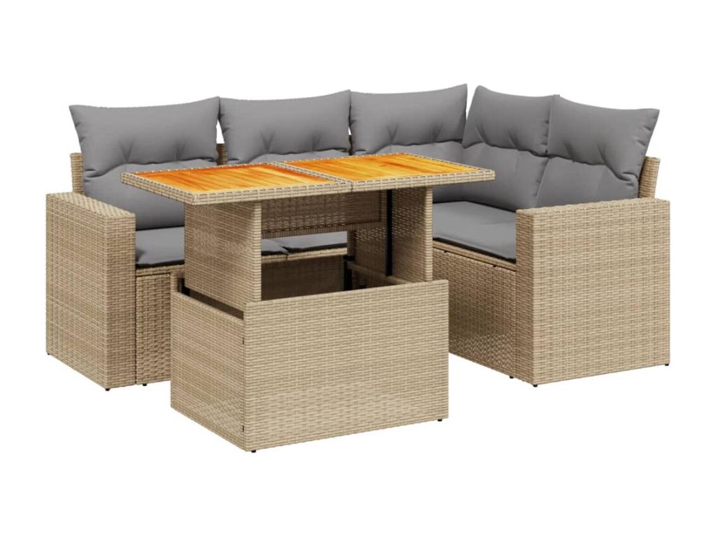 Set di mobili da esterno in vimini intrecciato in resina beige - dlz1766567741817