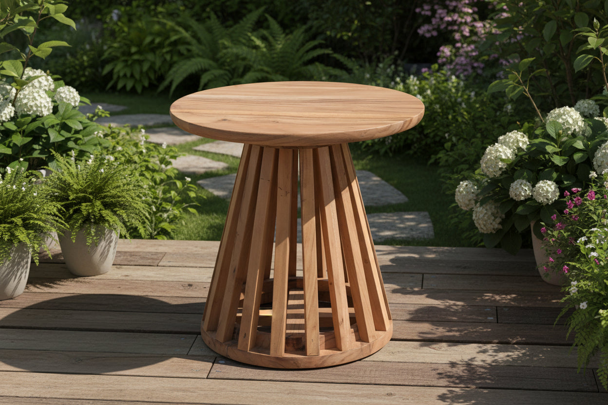 Tavolino laterale in legno massello naturale