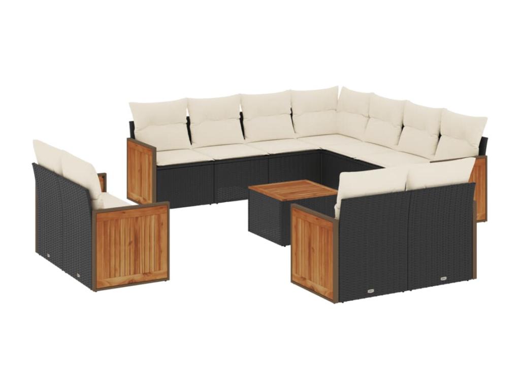 Set di mobili da esterno in vimini intrecciato in resina nera - dlz1766567812654