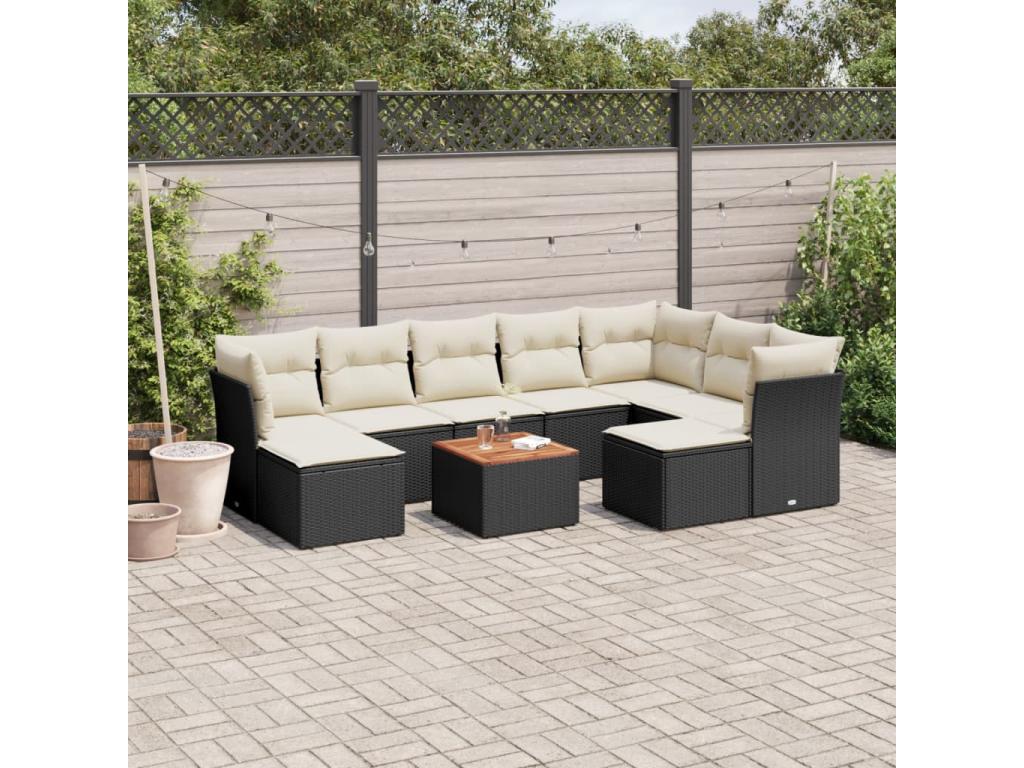 Set di mobili da esterno in vimini intrecciato in resina nera - dlz1766568601872