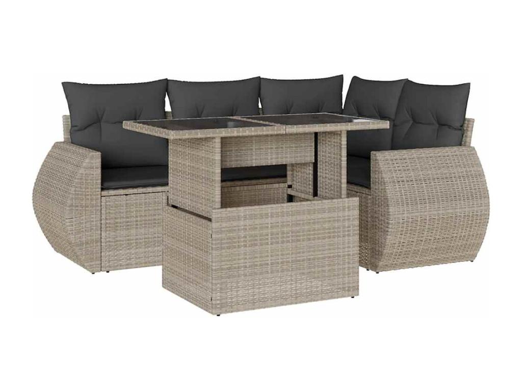 Set di mobili da esterno in vimini intrecciato in resina grigia - dlz1766567685753