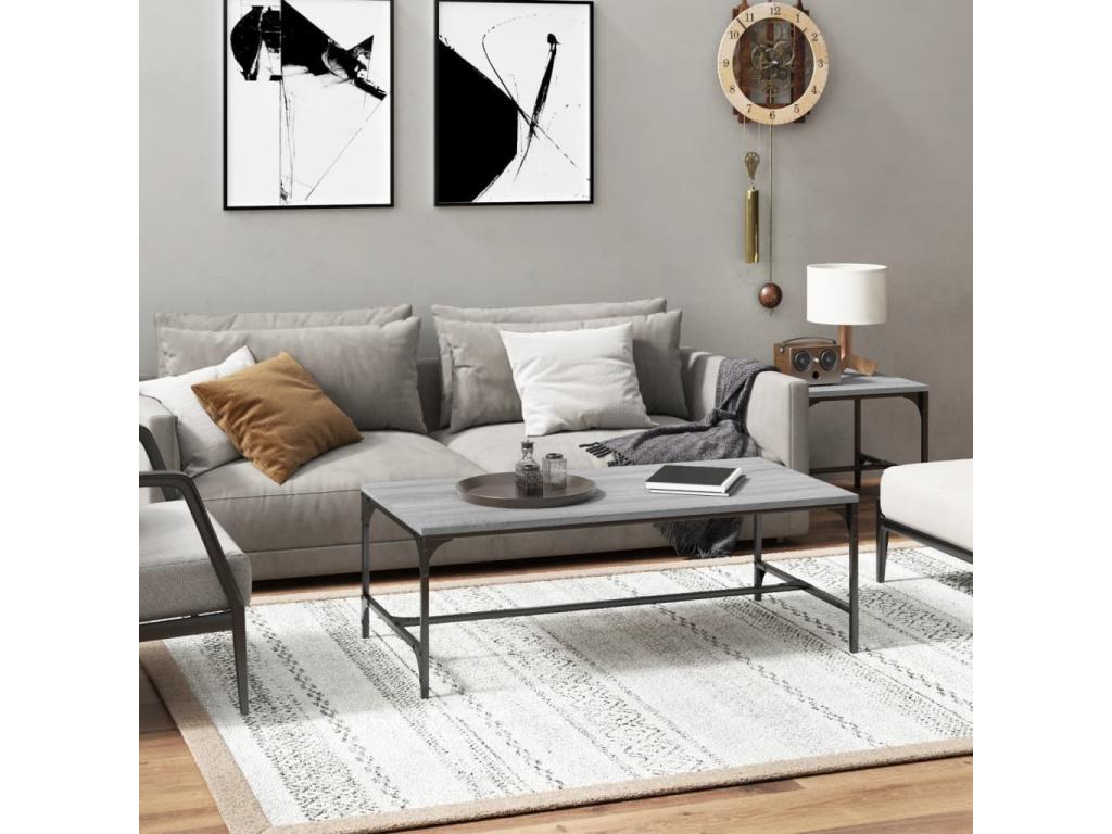 Tavolino da caffè in legno ingegnerizzato grigio, 80 x 50 x 35 cm