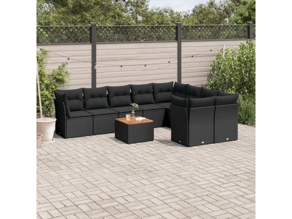 Set di mobili da esterno in vimini intrecciato in resina nera - dlz1766567822628