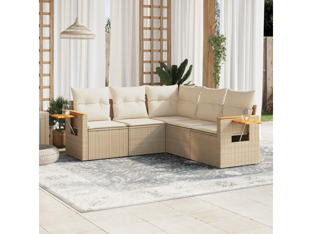 Set di mobili da esterno in vimini intrecciato in resina beige - dlz1766567710651