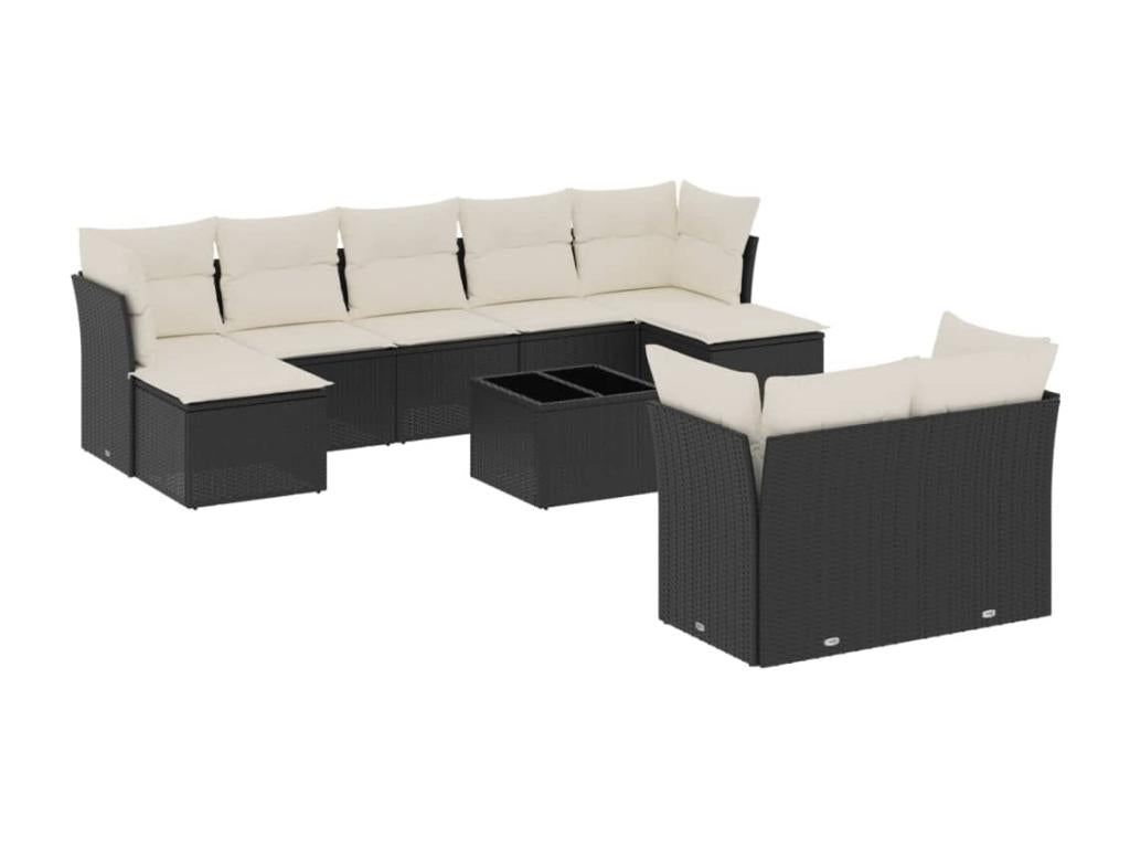 Set di mobili da esterno in vimini intrecciato in resina nera - dlz1766568594121