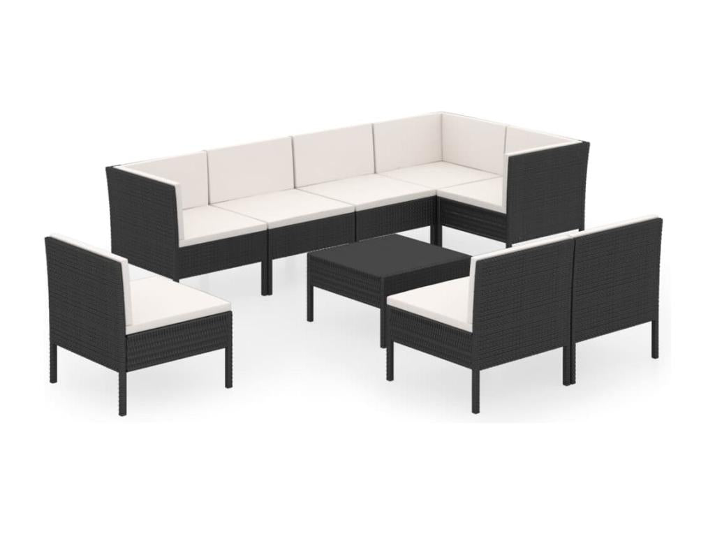 Set di mobili da esterno in vimini intrecciato in resina nera - dlz1766567819925