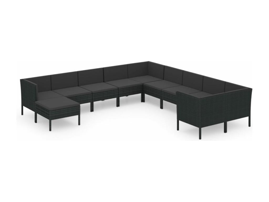 Set di mobili da esterno in vimini intrecciato in resina nera - dlz1766567659955
