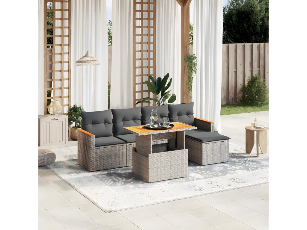 Set di mobili da esterno in vimini intrecciato in resina grigia - dlz1766567699296