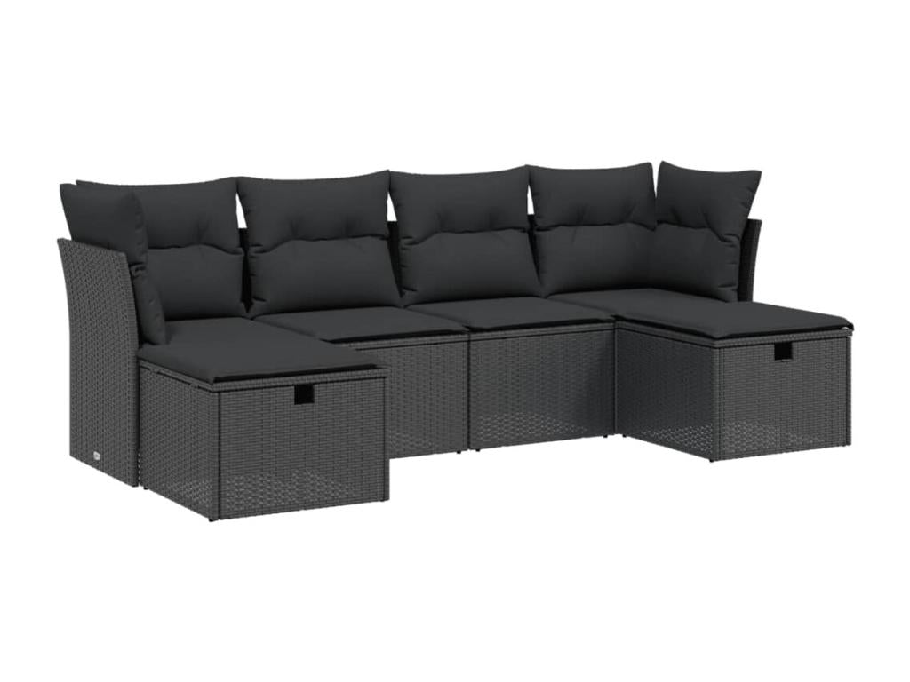 Set di mobili da esterno in vimini intrecciato in resina nera - dlz1766567778156