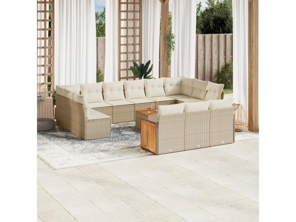 Set di mobili da esterno in vimini intrecciato in resina beige - dlz1766567706828