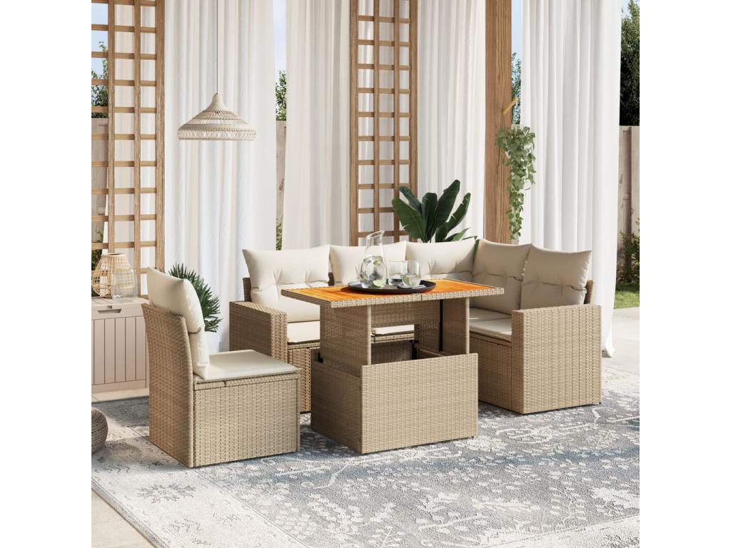 Set di mobili da esterno in vimini intrecciato in resina beige - dlz1766567642933