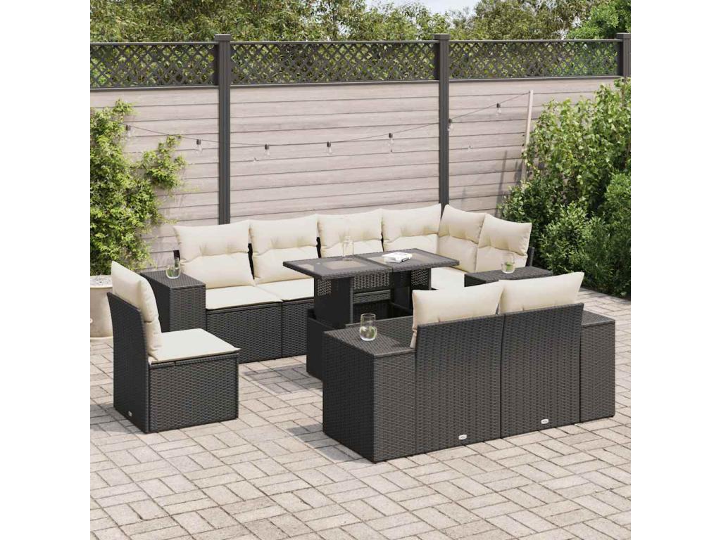 Set di mobili da esterno in vimini intrecciato in resina nera - dlz1766567894749