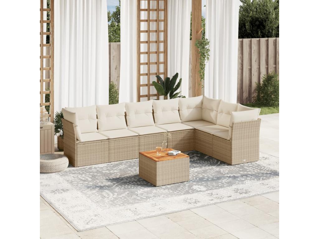 Set di mobili da esterno in vimini intrecciato in resina beige - dlz1766567897079