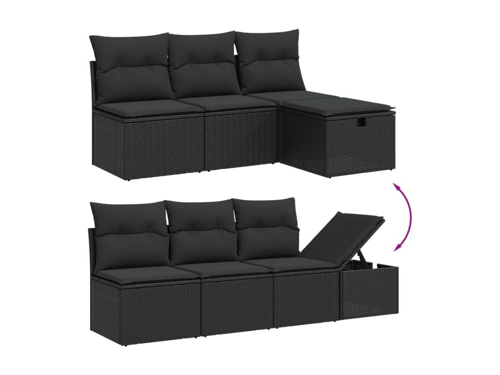 Set di mobili da esterno in vimini intrecciato in resina nera - dlz1766567791271