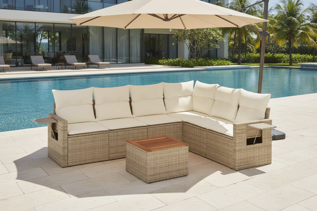 Set di mobili da esterno in vimini intrecciato in resina beige - dlz1766567753162