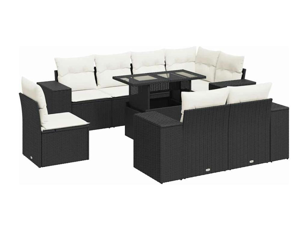 Set di mobili da esterno in vimini intrecciato in resina nera - dlz1766567894749